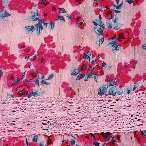 torrid Pink Gold Floral Chiffon and Lurex Tiered Ruffles Maxi Dress Size 2 - NWT - Picture 6 of 10